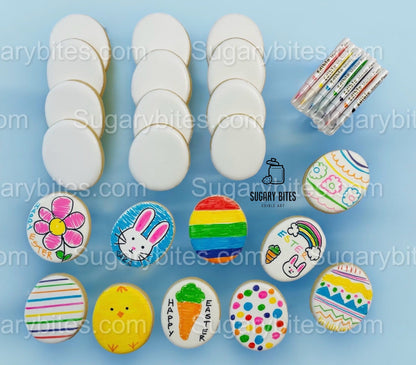 Easter Cookie Coloring Kit with 12 Cookies and 7 Edible Ink Markers, Color your own Easter Sugar Cookies Kit