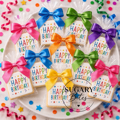 Happy Birthday Cookies – Set of 12 Printed 3” Birthday Cookie Favors, Individually Wrapped