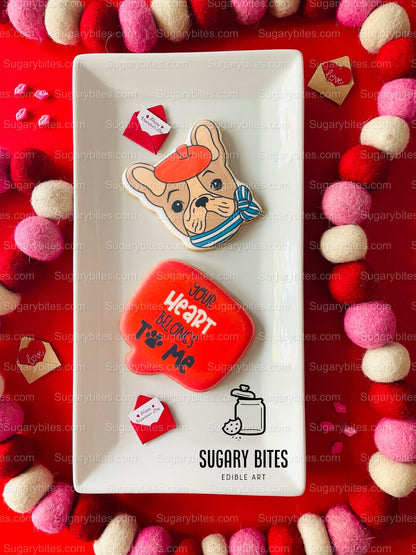 Valentine’s Day Cookies, ***SET of 2 LARGE COOKIES***, Frenchie Lover Cookies
