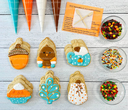 Fall Cookie Decorating Kit, ***INCLUDES 24 ITEMS*** (Large Cookies),Zoom Party Favors, W/ 4 Icing Bags and 3 Deluxe Sprinkles!