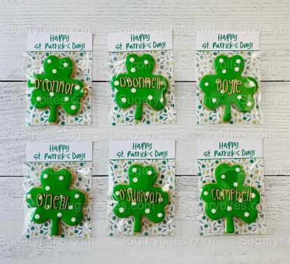 Shamrock Cookies, St. Patrick’s Day Cookies, Gift, … ** Set of 6 or 12** (Large Cookies) Personalized with gold lettering