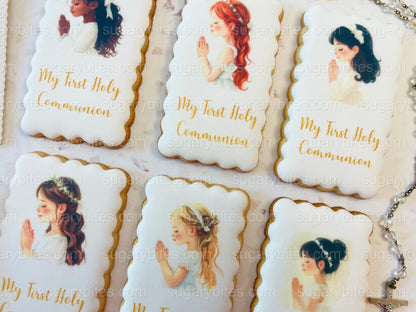 First Holy Communion Decorated Cookies – Handmade Printed Communion Cookies | Personalized Message | Sugar Vanilla or Gluten-Free