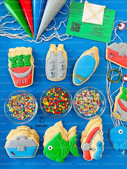 Fishing Cookie Decorating Kit, DIY Fishing Sugar Cookie Kit, **INCLUDES 25 ITEMS**, (Large Cookies)… with Deluxe Sprinkles…Plus Bonus!!!