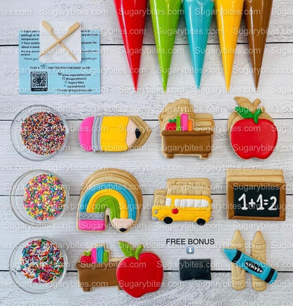 Back to School Cookie Decorating Kit, ***INCLUDES 28 ITEMS***** (large cookies), teacher appreciation, School gift…. includes FREE Bonus!!!