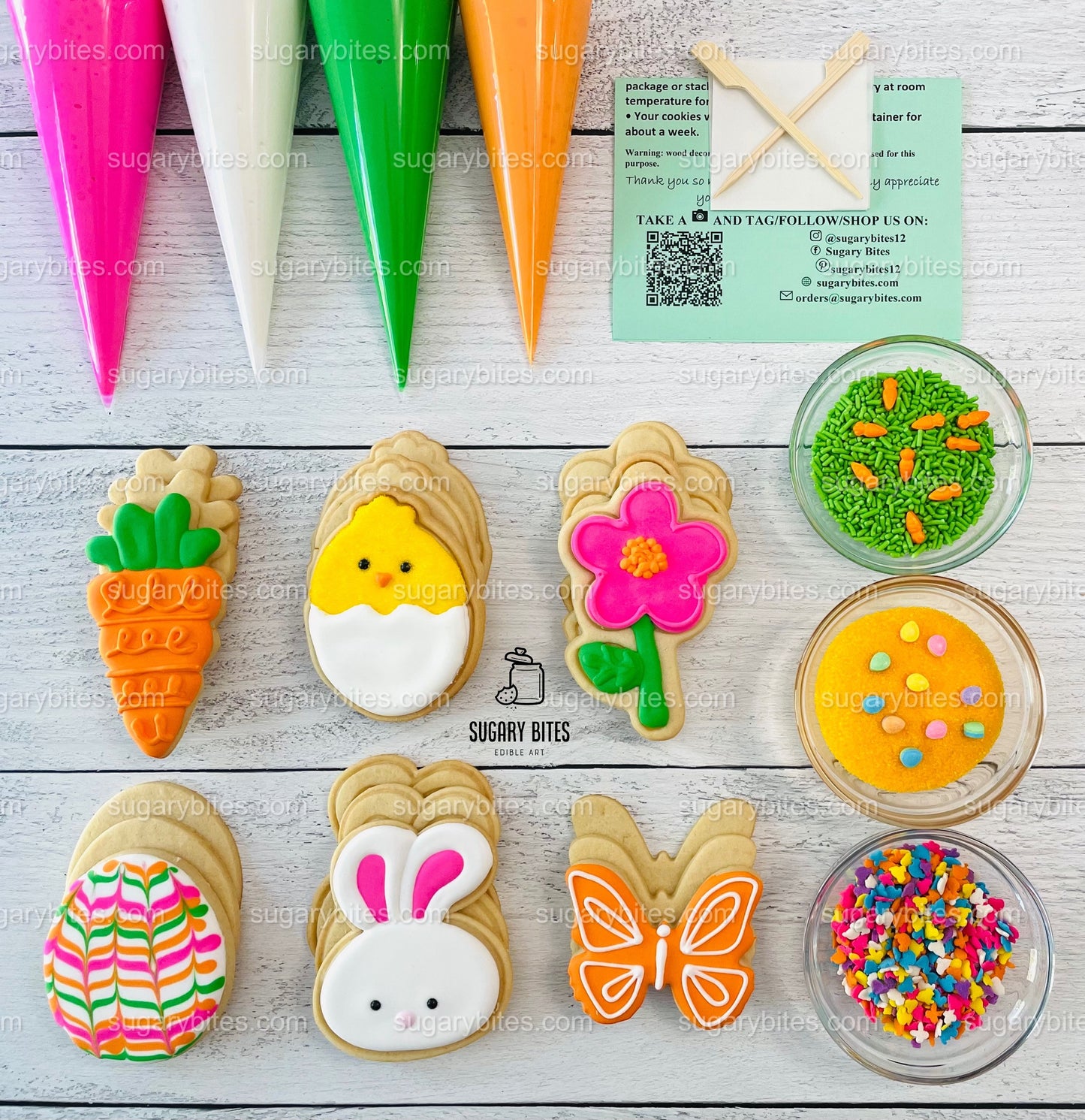 Easter Cookie Decorating Kit, DIY Spring Sugar Cookie Decorating Kit, **INCLUDES 24 ITEMS**, (Large Cookies)… with Free Bonus!!!