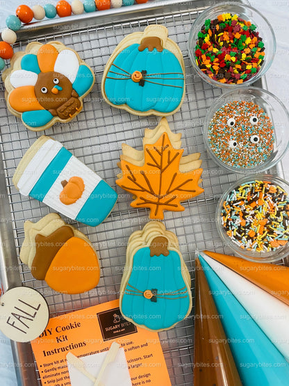 Fall Cookie Decorating Kit, ***INCLUDES 24 ITEMS*** Zoom Party Favors, Assorted Shaped Cookie Kit, (Large Cookies)