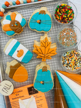 Load image into Gallery viewer, Fall Cookie Decorating Kit, ***INCLUDES 24 ITEMS*** Zoom Party Favors, Assorted Shaped Cookie Kit, (Large Cookies)
