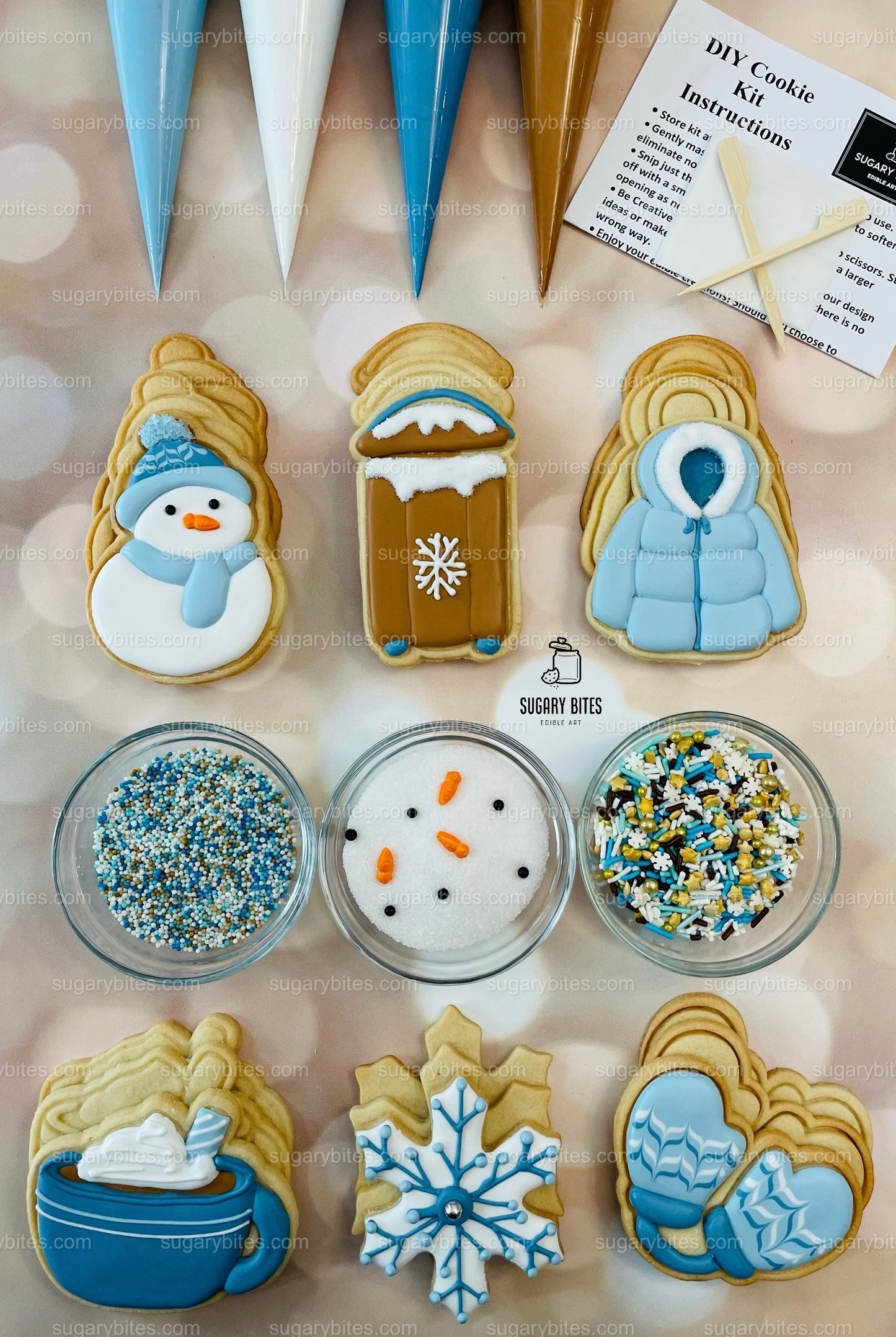 Winter Cookie Decorating Kit, Winter DIY Cookie Kit, (Large Cookies) ***INCLUDES 24 ITEMS*** With 4 Icing Bags & 3 Deluxe Sprinkle!!