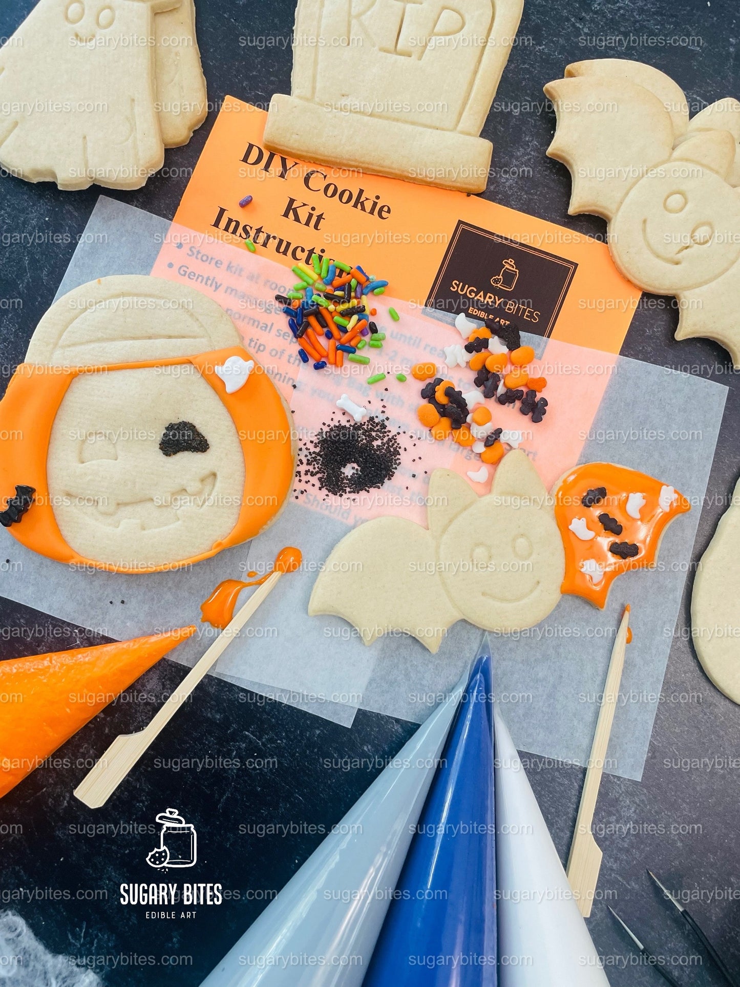 Halloween Cookie Decorating Kit, DIY Cookie Kit, (Large Cookies) ***INCLUDES 24 ITEMS*** With 4 Icing Bags & 3 Deluxe Sprinkle!!