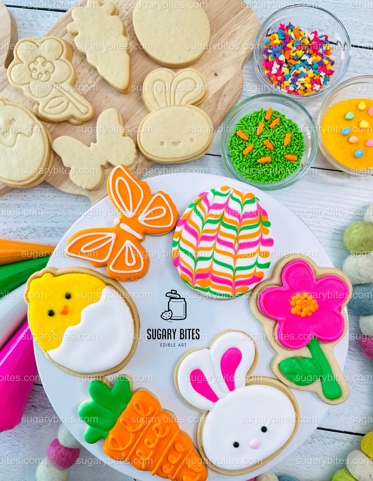 Easter Cookie Decorating Kit, DIY Spring Sugar Cookie Decorating Kit, **INCLUDES 24 ITEMS**, (Large Cookies)… with Free Bonus!!!