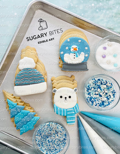 Winter Cookie Decorating Kit, Winter DIY Cookie Kit, (Large Cookies) ***INCLUDES 24 ITEMS*** With 4 Icing Bags & 3 Deluxe Sprinkle!!