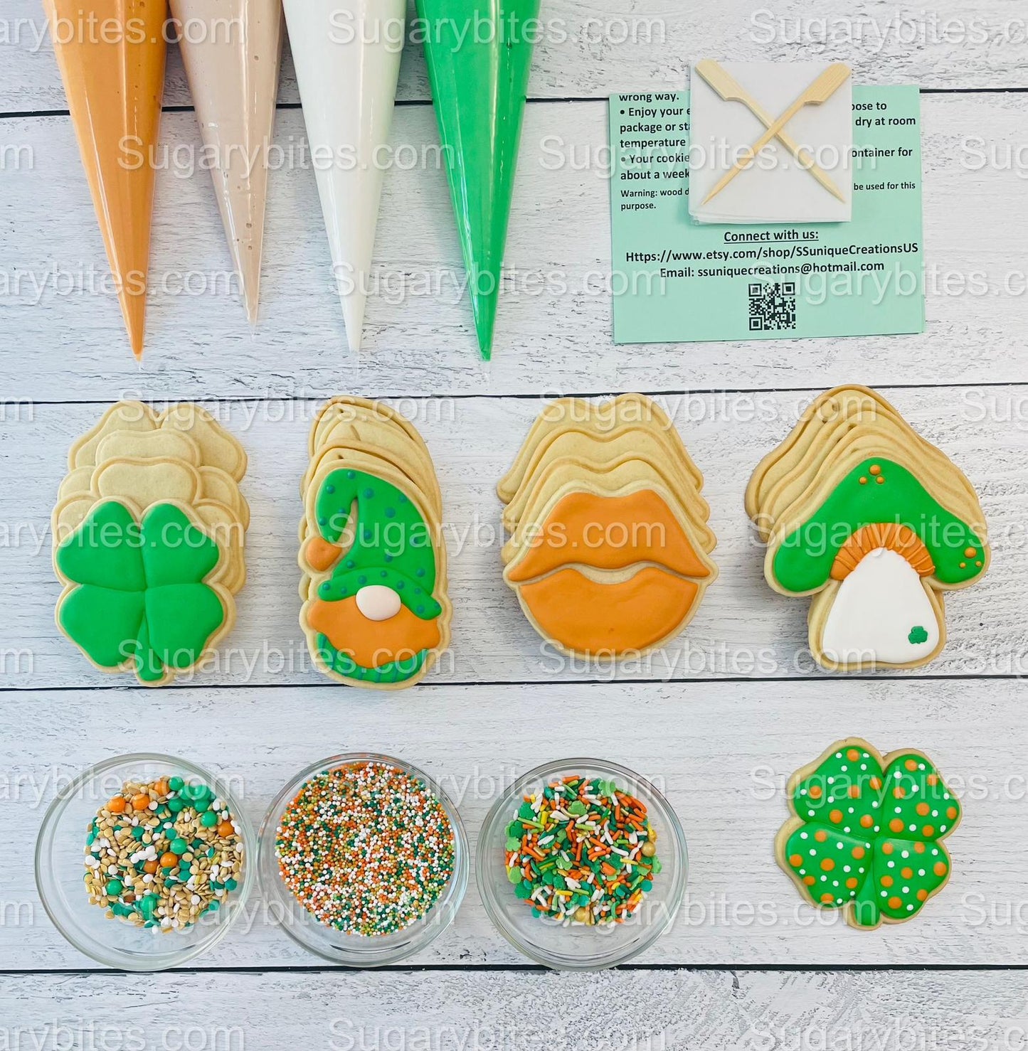 St Patricks Day Cookie Decorating Kit St. Patrick’s Day DIY Cookie Kit, **INCLUDES 23 ITEMS** (Large Cookies), Included Deluxe Sprinkles