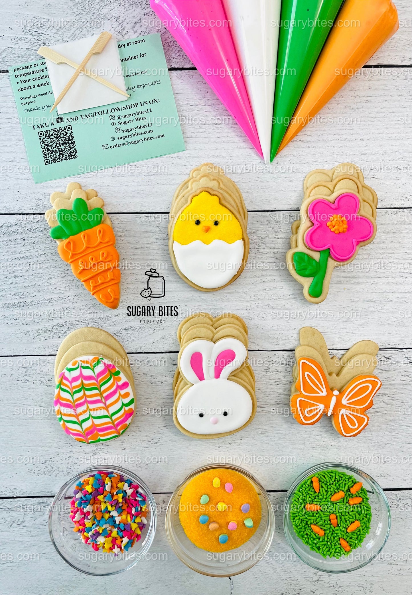 Easter Cookie Decorating Kit, DIY Spring Sugar Cookie Decorating Kit, **INCLUDES 24 ITEMS**, (Large Cookies)… with Free Bonus!!!