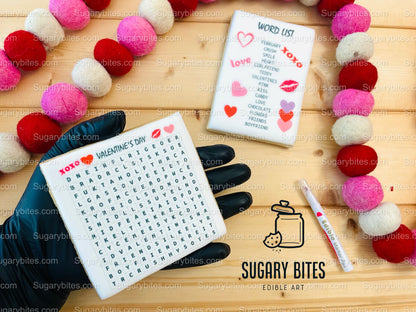Valentine’s Day Word Search Cookies, Set of 2 JUMBO Cookies and 1 Edible Marker, CHOOSE your FLAVOR …What a fun addition to any celebration!