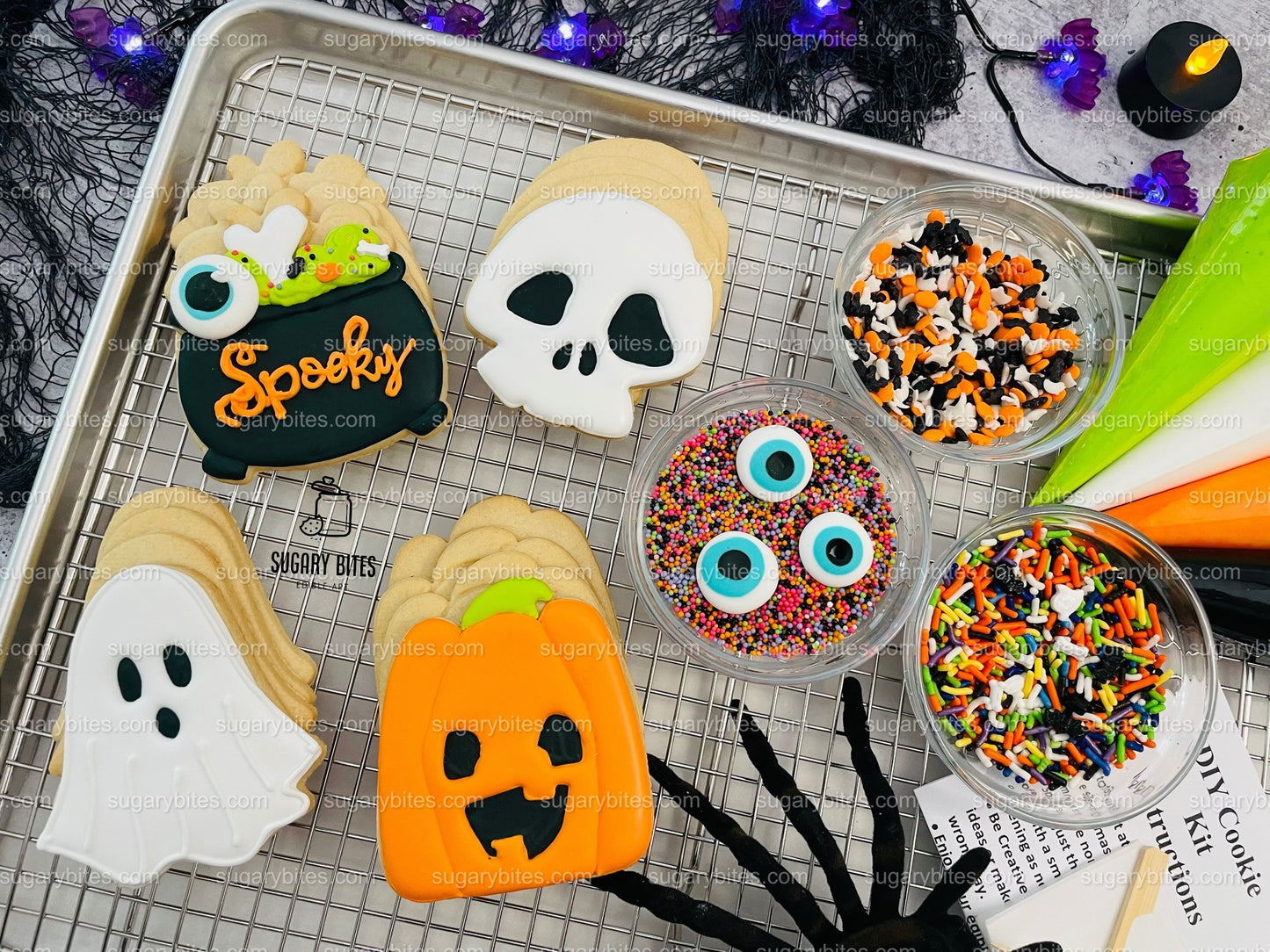 Halloween Cookie Decorating Kit, DIY Cookie Kit, (Large Cookies) ***INCLUDES 24 ITEMS*** With 4 Icing Bags & 3 Deluxe Sprinkle!!