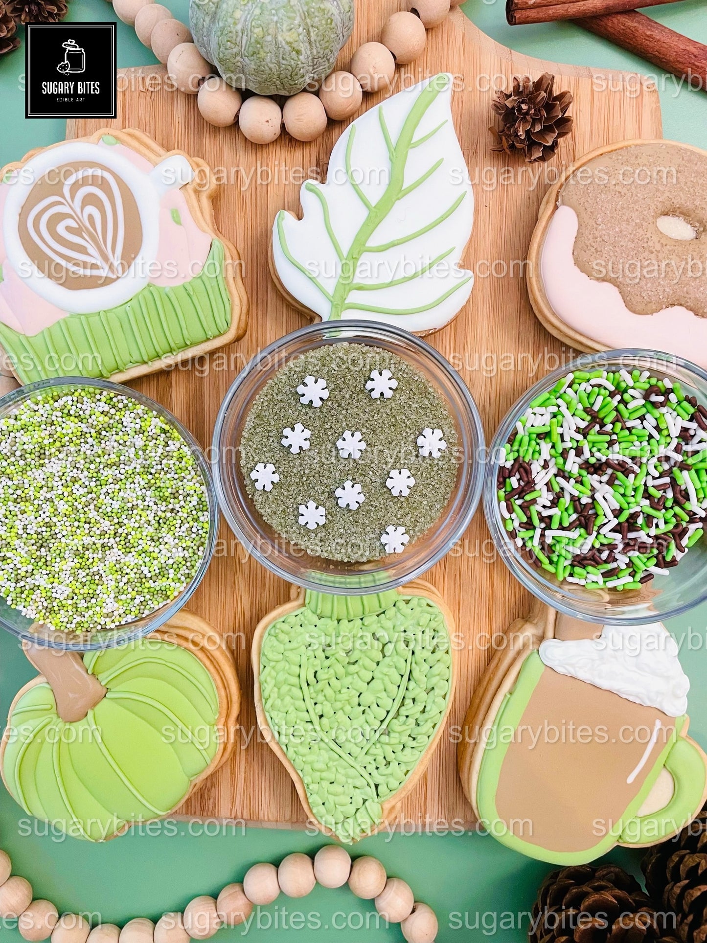 Autumn Cookie Kit – Matcha Coffee, Cozy Sweater, Pumpkin, Leaf, and Donut Designs, (Large Cookies) **INCLUDES 24 ITEMS** With 4 Icing Bags & 3 Deluxe Sprinkle!