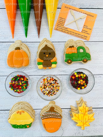 Fall Cookie Decorating Kit, ***INCLUDES 24 ITEMS*** (Large Cookies),Zoom Party Favors, W/ 4 Icing Bags and 3 Deluxe Sprinkles!