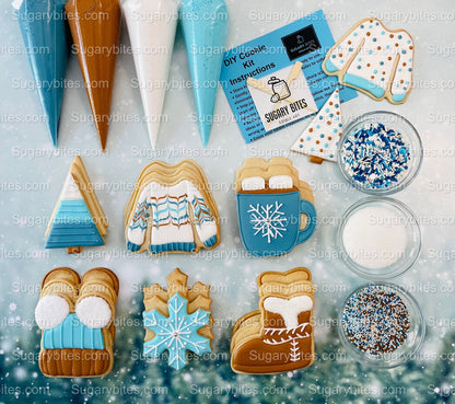 Winter Cookie Decorating Kit, Winter DIY Cookie Kit, (Large Cookies) ***INCLUDES 24 ITEMS*** With 4 Icing Bags & 3 Deluxe Sprinkle!!