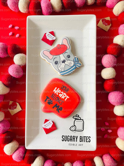 Valentine’s Day Cookies, ***SET of 2 LARGE COOKIES***, Frenchie Lover Cookies