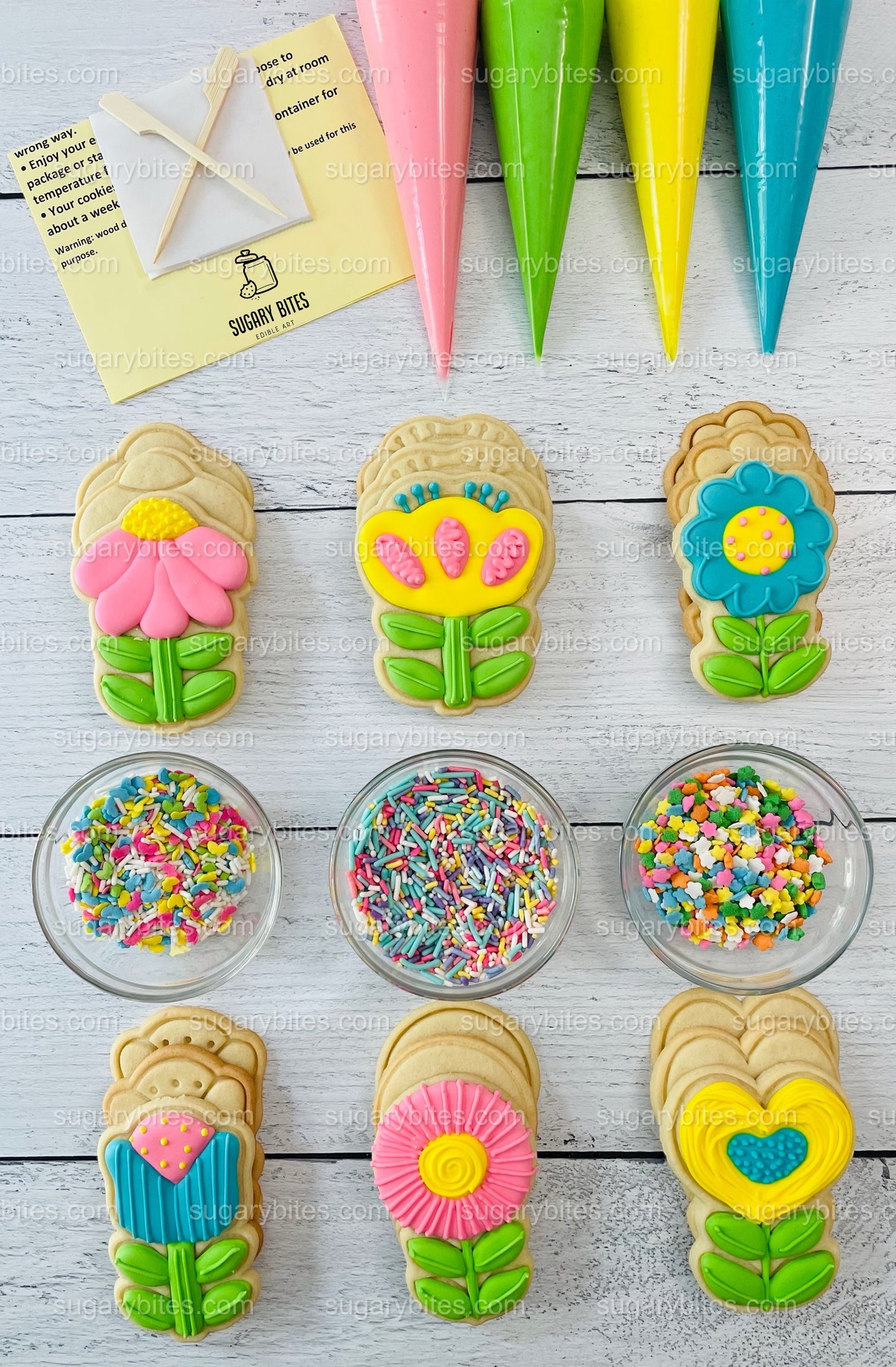 Flower Cookie Decorating Kit, DIY Flower Cookie Decorating Kit, Spring/Easter Diy cookie kit, **INCLUDES 24 ITEMS** (Large Cookies)