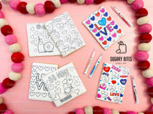 Load image into Gallery viewer, Valentines Day Cookies, Set of 4 Coloring Valentines Cookies with 4 Edible Markers, (Jumbo Cookies), Color your own Valentines Cookies!!!
