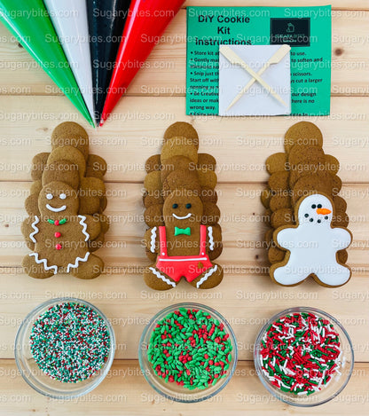 Gingerbread Cookie Decorating Kit, Christmas DIY Cookie Kit, (Large Cookies), ***INCLUDES 24 ITEMS***With 4 Icing Bags & 3 Deluxe Sprinkles!
