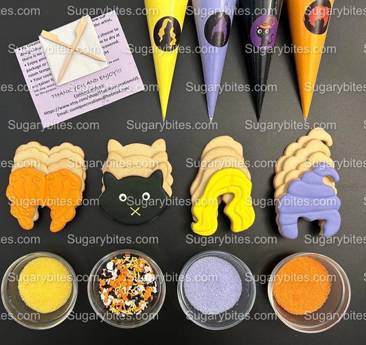 Halloween Cookie Decorating Kit, DIY Cookie Kit, (Large Cookies) ***INCLUDES 25 ITEMS*** With 4 Icing Bags & 4 Deluxe Sprinkle!