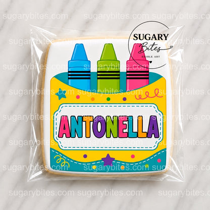 Personalized Crayon Box Cookies – Custom Name Back to School Cookies | Set of 12