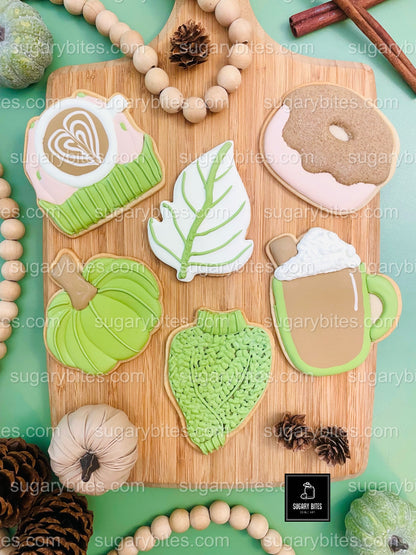 Autumn Cookie Kit – Matcha Coffee, Cozy Sweater, Pumpkin, Leaf, and Donut Designs, (Large Cookies) **INCLUDES 24 ITEMS** With 4 Icing Bags & 3 Deluxe Sprinkle!