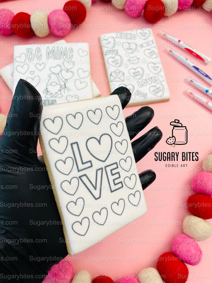 Valentines Day Cookies, Set of 4 Coloring Valentines Cookies with 4 Edible Markers, (Jumbo Cookies), Color your own Valentines Cookies!!!