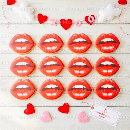 Valentines Cookies, Valentine’s Day Lips Cookies – 12 Large Hand-Decorated Sugar Cookies — Sugar Vanilla or GLUTEN-FREE Vanilla