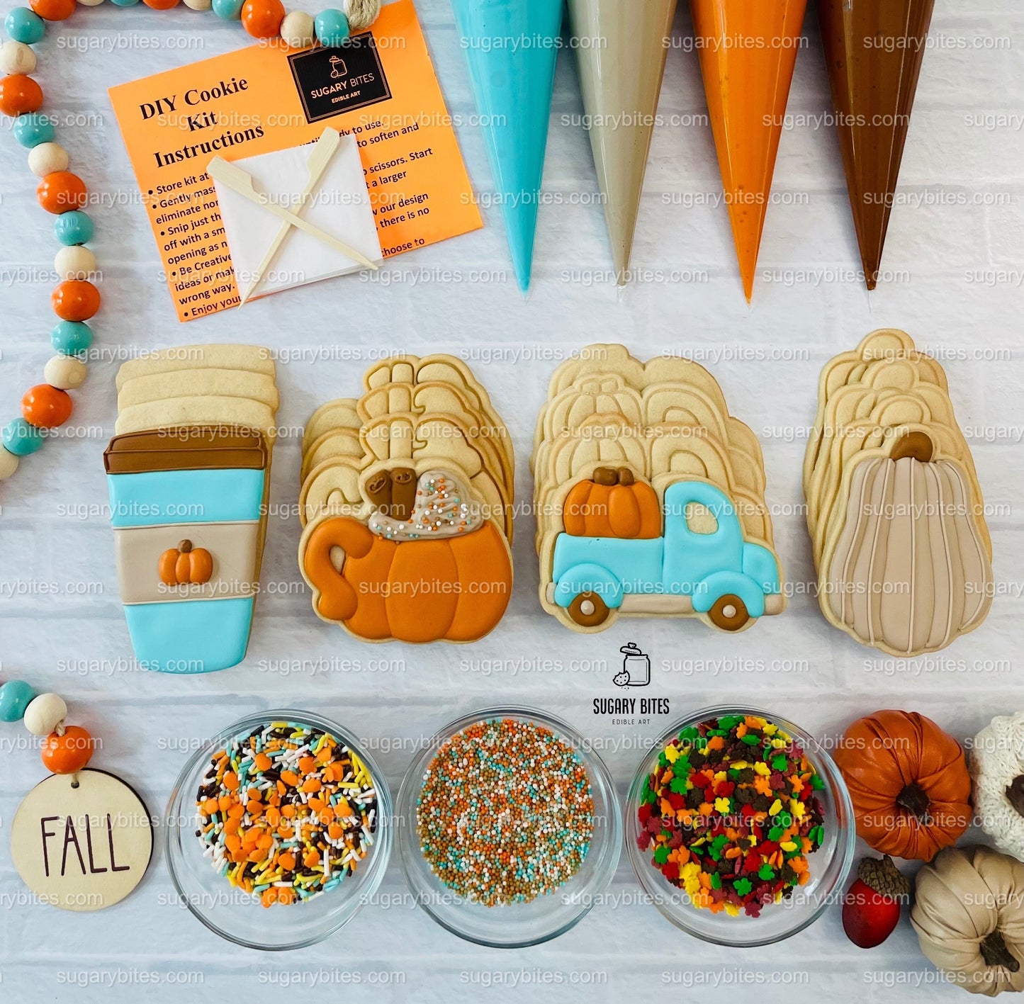 Fall Cookie Decorating Kit, ***INCLUDES 24 ITEMS*** Zoom Party Favors, Assorted Shaped Cookie Kit, (Large Cookies)