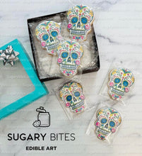 Load image into Gallery viewer, Sugar Skull Cookies, Set of 12 Cookies, Vanilla Sugar Cookie, Highly Detailed Edible Image!
