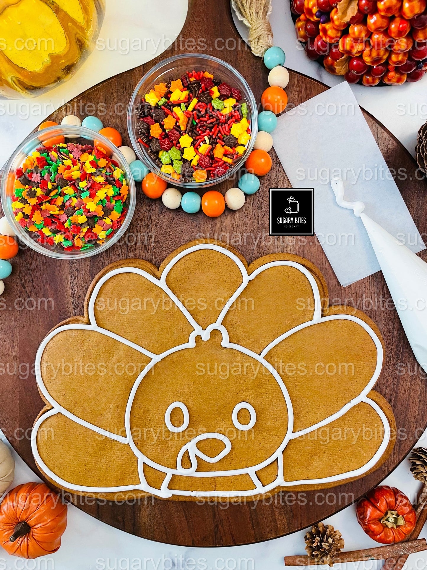 Giant Turkey Cookie Decorating Kit – 11 Inches | Sugar Vanilla or Gingerbread | Fun Thanksgiving Activity | Thanksgiving DIY Cookie Kit |