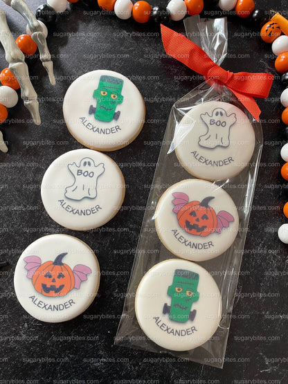 Halloween Cookies, Halloween Iced Sugar Cookies Set, Set of 2 Cellophane Bags with elegant ribbon. (Total 6 Cookies)