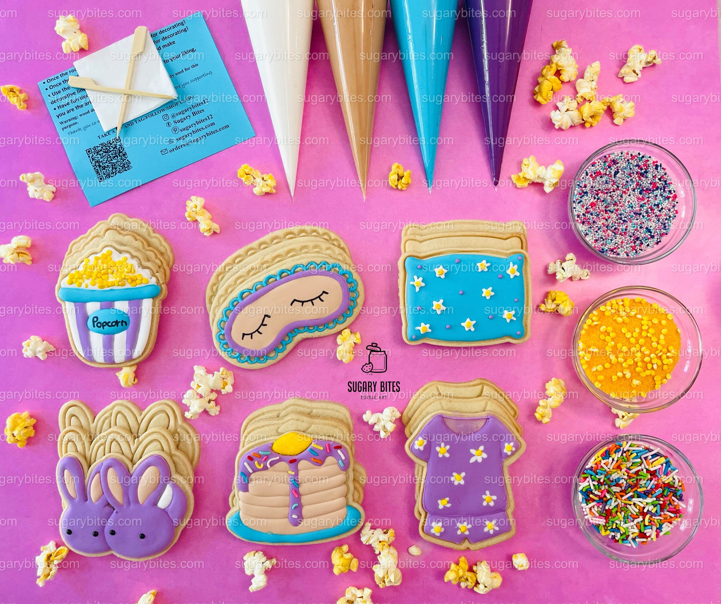 Pajama Party Cookie Decorating Kit, DIY Slumber Sugar Cookie Kit, **INCLUDES 24 ITEMS**, (Jumbo Large Cookies)… with Deluxe Sprinkles!!!