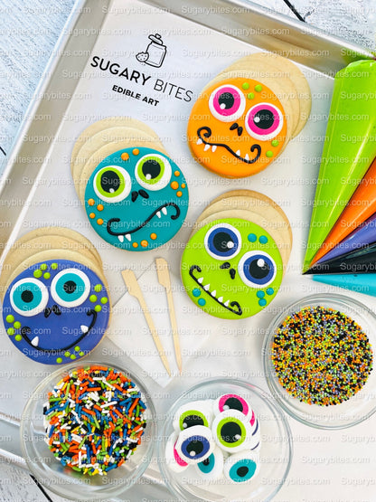 Halloween Cookie Decorating Kit, DIY Cookie Kit, (Large Cookies) ***INCLUDES 25 ITEMS***, Includes Deluxe Assorted Colors Icing Eyes!