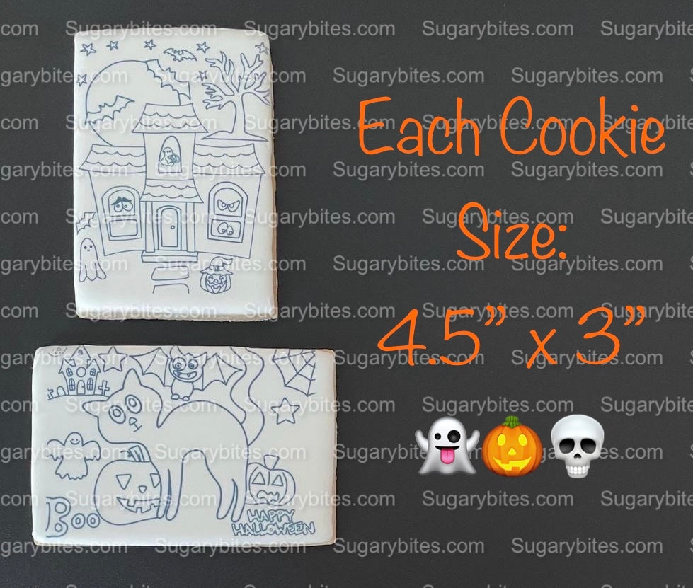 Halloween Cookies, Set of 4 Coloring Halloween Cookies with 7 Edible Markers, Color your own Halloween Cookies!