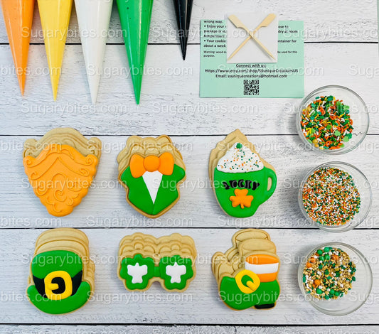 St Patricks Day Cookie Decorating Kit St. Patrick’s Day DIY Cookie Kit, **INCLUDES 23 ITEMS** (Large Cookies), Included Deluxe Sprinkles