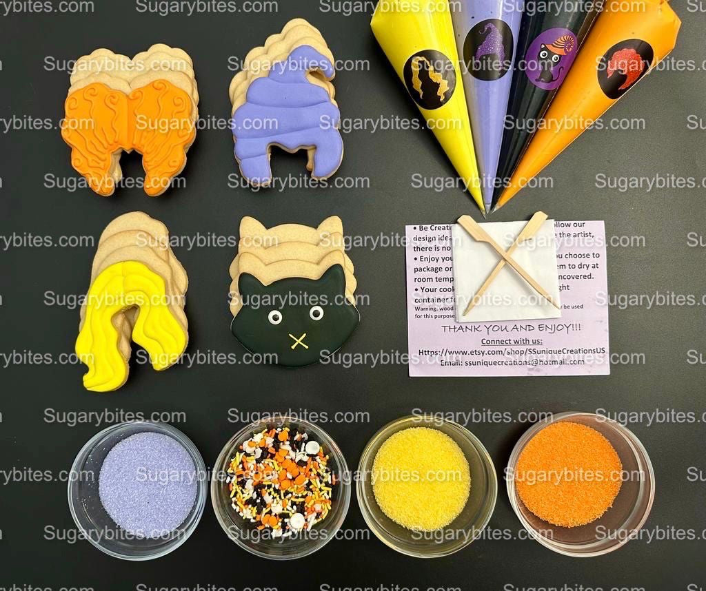 Halloween Cookie Decorating Kit, DIY Cookie Kit, (Large Cookies) ***INCLUDES 25 ITEMS*** With 4 Icing Bags & 4 Deluxe Sprinkle!