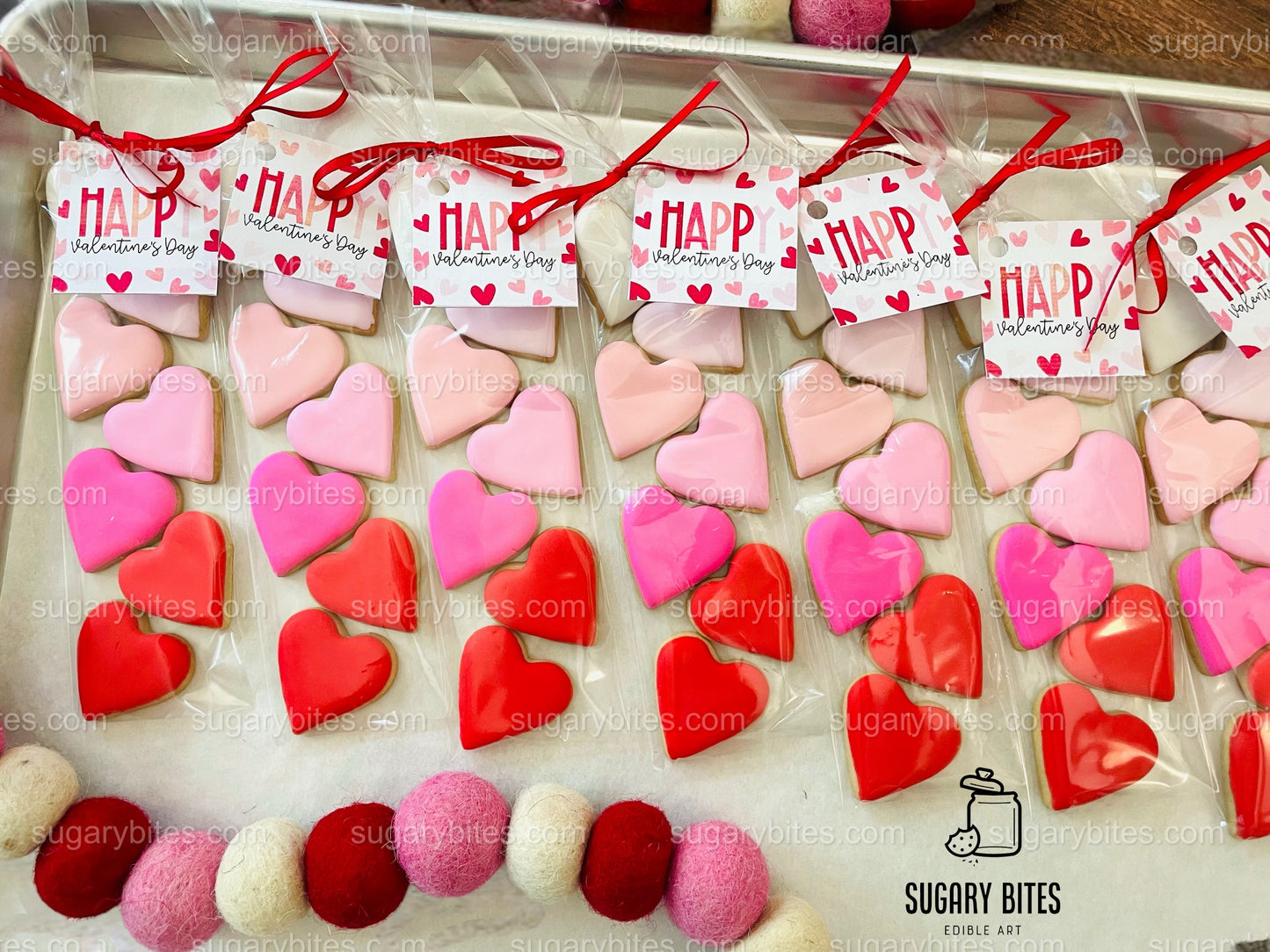 Valentines Day Mini Heart Cookie Packs, MINI Heart Sugar Cookies, Valetines Gift,**SET of 5 BAGS** (35 heart cookies total)