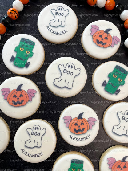 Halloween Cookies, Halloween Iced Sugar Cookies Set, Set of 2 Cellophane Bags with elegant ribbon. (Total 6 Cookies)