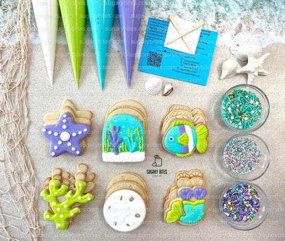 Mermaid Cookie Decorating Kit, *INCLUDES 24 ITEMS* (Large Cookies) …… with 4 ICING bags and 3 Deluxe Sprinkles