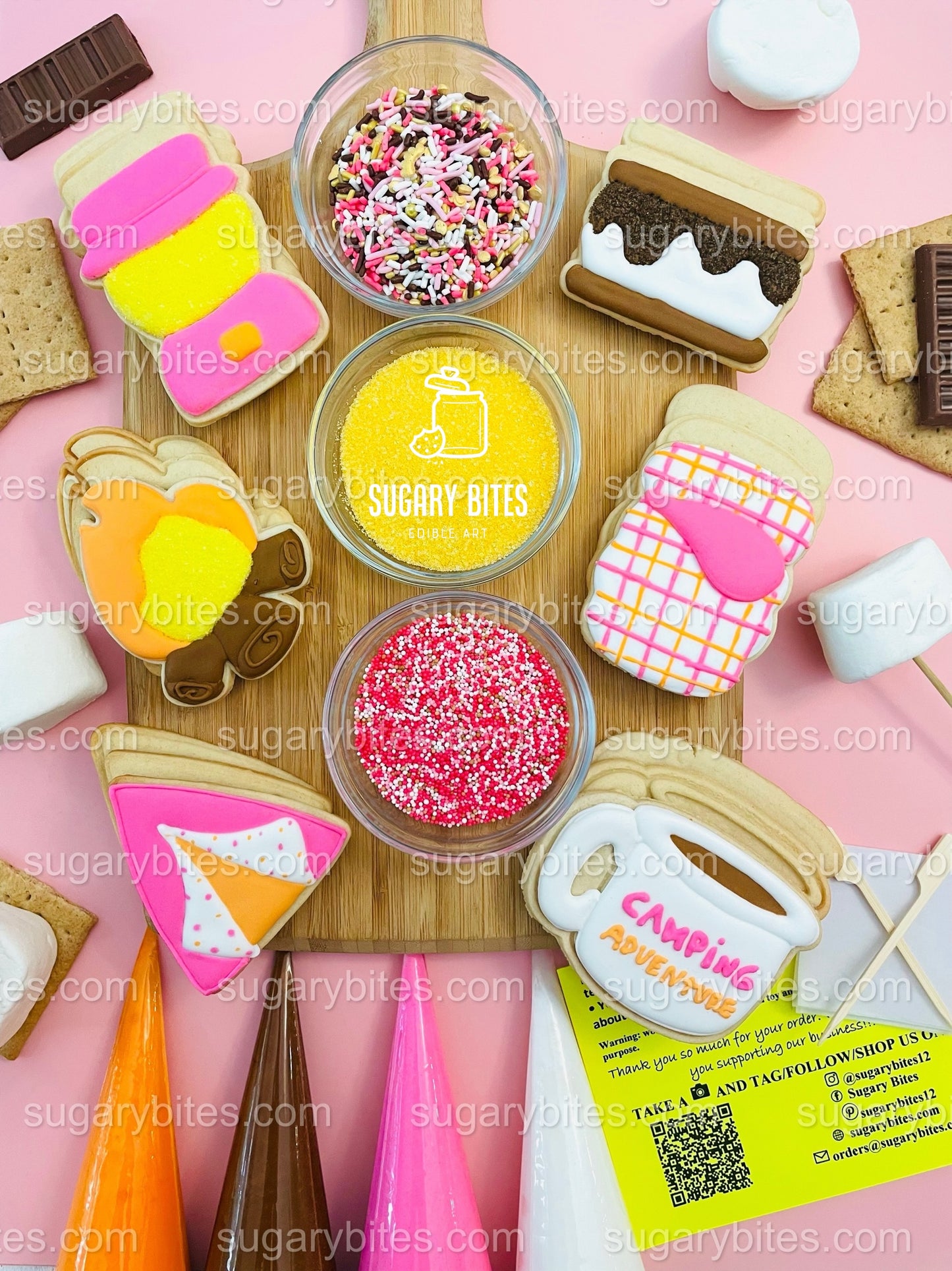 Camping Cookie Decorating Kit, Campfire Cookies, S’more Cookies, (Large Cookies)**INCLUDES 24 ITEMS** With 4 Icing Bags & 3 Deluxe Sprinkle!