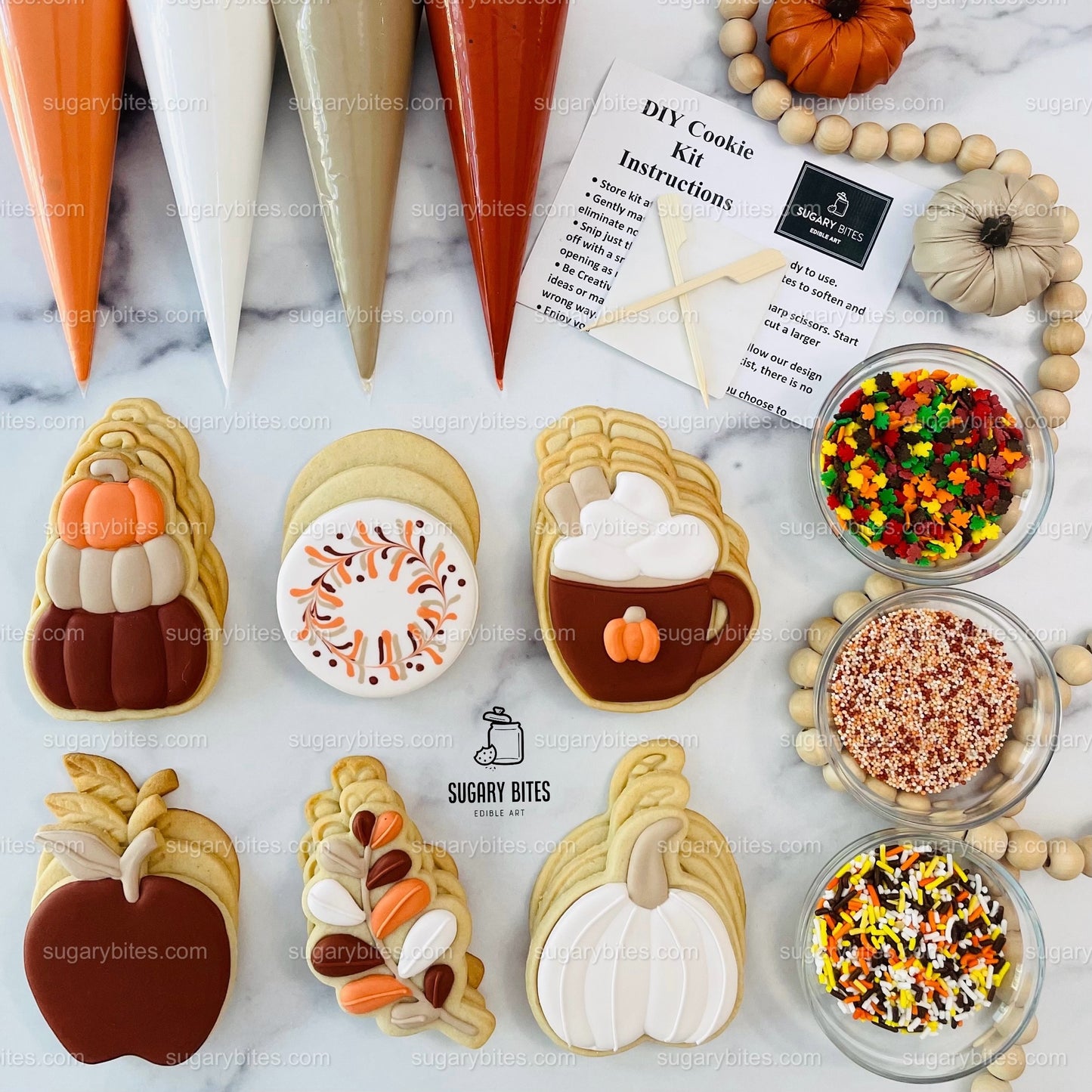 Fall Cookie Decorating Kit, ***INCLUDES 24 ITEMS*** Zoom Party Favors, Assorted Shaped Cookie Kit, (Large Cookies)