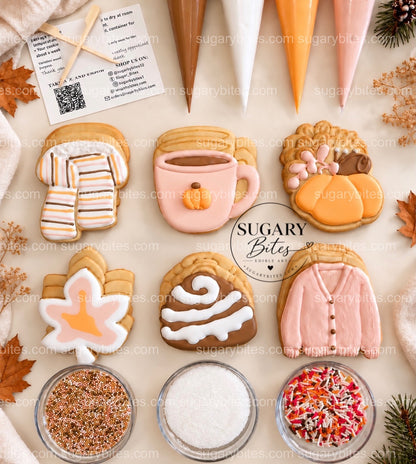Fall Cookie Decorating Kit: 12 Cookies, 4 Ready-to-Use Royal Icing Bags, 3 Sprinkle Mixes; Thanksgiving Family & Classroom Activity Gift Set