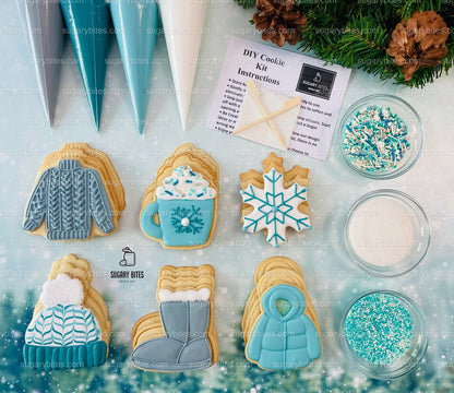 Winter Cookie Decorating Kit, Winter DIY Cookie Kit, (Large Cookies) ***INCLUDES 24 ITEMS*** With 4 Icing Bags & 3 Deluxe Sprinkle!!