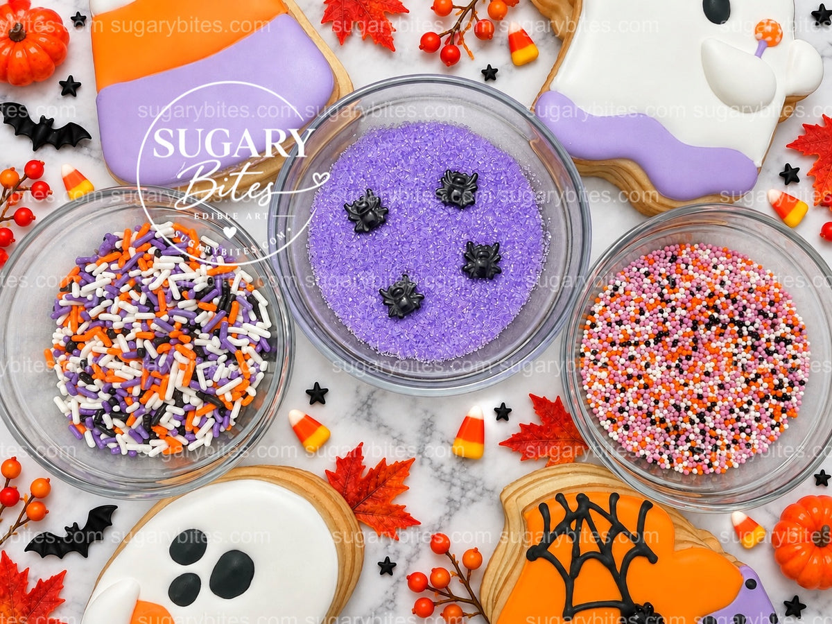 Halloween Cookies | Halloween Cookie Decorating Kit for 12 | Royal Icing & Sprinkles | Large Cookies |