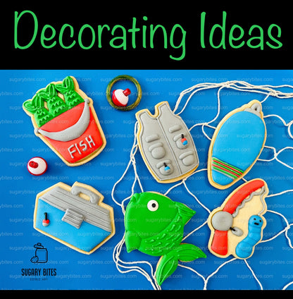 Fishing Cookie Decorating Kit, DIY Fishing Sugar Cookie Kit, **INCLUDES 25 ITEMS**, (Large Cookies)… with Deluxe Sprinkles…Plus Bonus!!!