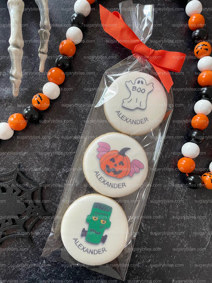 Halloween Cookies, Halloween Iced Sugar Cookies Set, Set of 2 Cellophane Bags with elegant ribbon. (Total 6 Cookies)
